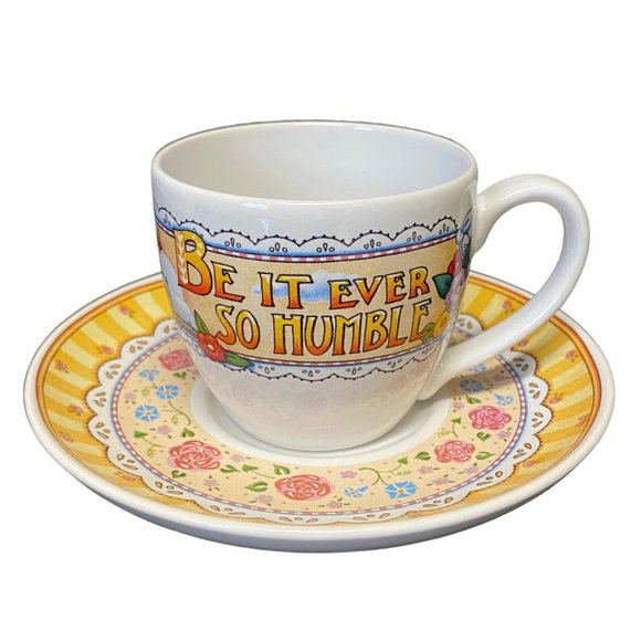 Mary Engelbreit Time For Tea Cup Saucer Set Be It Ever So Humble NIB - Picture 1 of 6